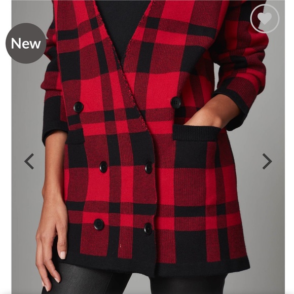 NWT UNTUCKit Chloe Red Black Buffalo Plaid Blazer Knit Sweater Jacket Size S/M - Picture 3 of 9